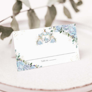Cartão De Mesa Carrinho de Princesa Floral Azul Bebê Quinceanera 