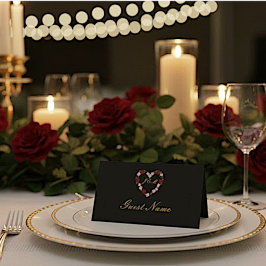Cartão De Mesa Carte de placement noir- Coeur floral noir nom