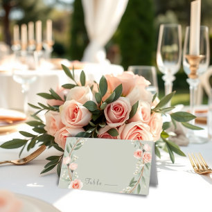 Cartão De Mesa Carteira de rosa verde, romântica, de lugar dobrad