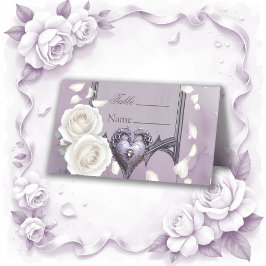 Cartão De Mesa Cartucho com rosas brancas e cardíacas