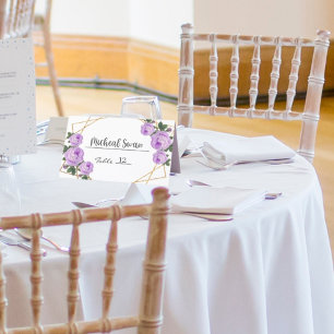 Cartão De Mesa Casal De Casamento Floral Dourado Glitter Geo Purp