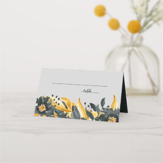 Cartão De Mesa Casamento Amarelo + Cinza Floral Elegante