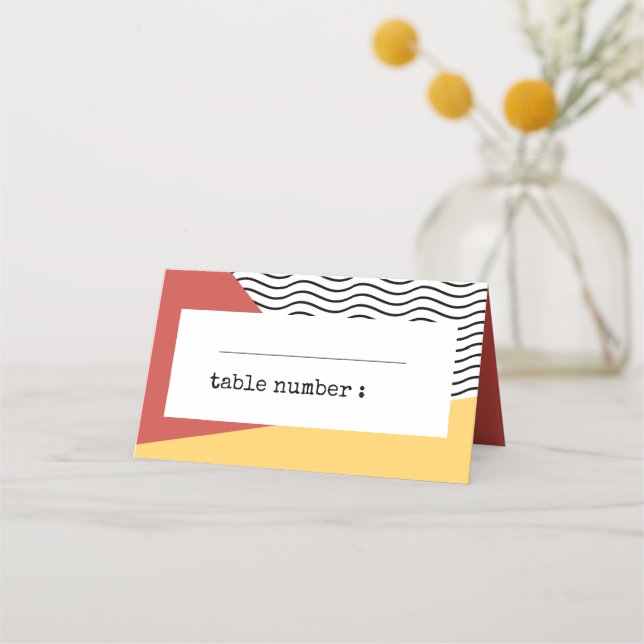 Cartão De Mesa Casamento ao estilo Pop art Memphis dos anos 80 (Frente)