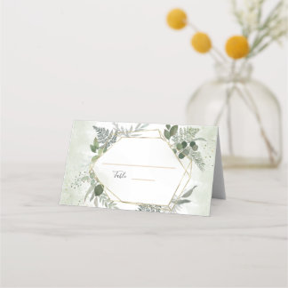 Cartão De Mesa Casamento aquarela geométrico dourado boho verde