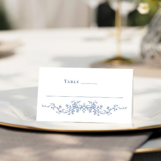 Cartão De Mesa Casamento Azul com Grace Floral Dusty, Ornamentado (Criador carregado)