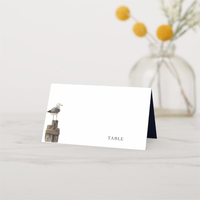 Cartão De Mesa Casamento Azul com Marinho de Aquarela da Sede (Frente)