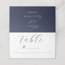 Cartão De Mesa Casamento Azul com Marinho de Script de Caligrafia
