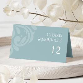Cartão De Mesa Casamento Azul de Pewter Foto de Damask Minimalist