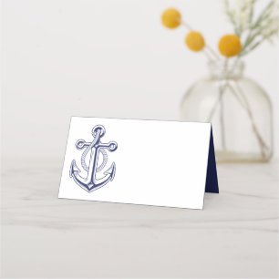 Cartão De Mesa Casamento Azul do Marinho do Oceano Ancorador Náut