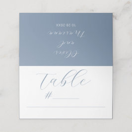 Cartão De Mesa Casamento Azul Dusty, Script de Caligrafia Minimal