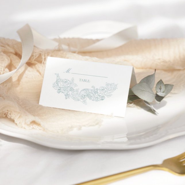Cartão De Mesa Casamento Azul Elegante (Criador carregado)