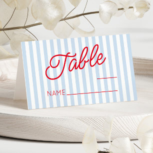 Cartão De Mesa Casamento Azul Minimalista Moderno com Listras Ver