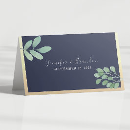 Cartão De Mesa Casamento Azul Naval Botânico