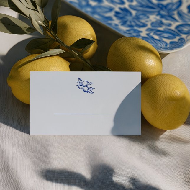 Cartão De Mesa Casamento Blue Doodle Limões (Criador carregado)