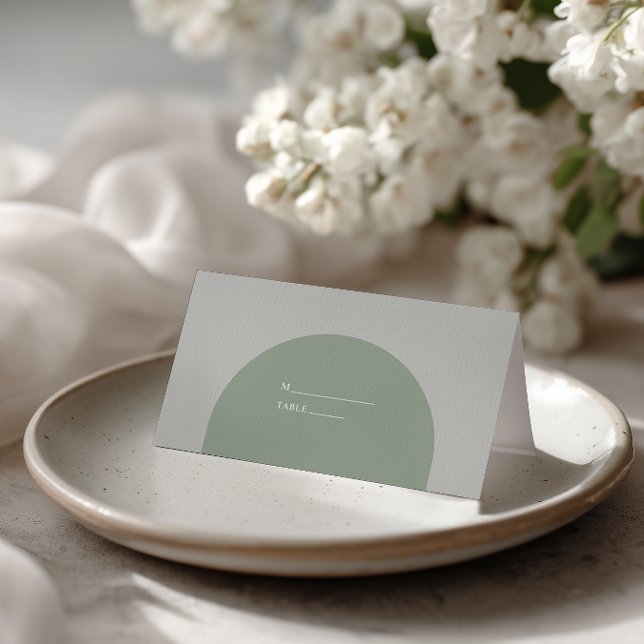 Cartão De Mesa Casamento Boho Arco Verde Sálvia Rústico Minimalis (Criador carregado)