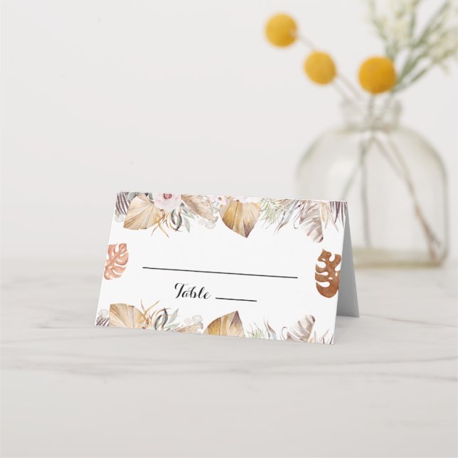 Cartão De Mesa Casamento Boho Neutro Rústico (Frente)