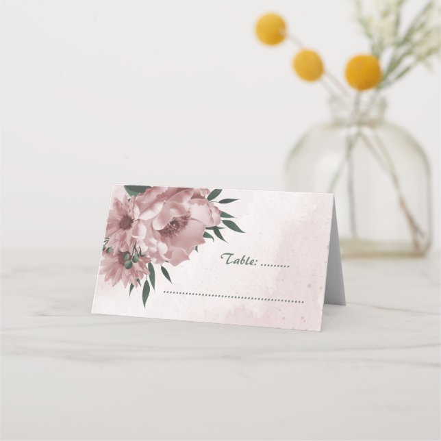 Cartão De Mesa Casamento botânico bonito de flores rosa (Frente)