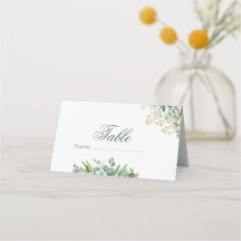 Cartão De Mesa Casamento Botânico com Eucalipto e Florais Brancas