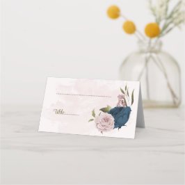 Cartão De Mesa Casamento botânico com flores rosadas e marinhos