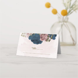 Cartão De Mesa Casamento botânico com flores rosadas e marinhos