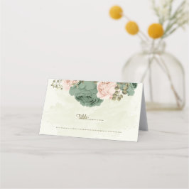 Cartão De Mesa casamento botânico com flores verdes sage blush