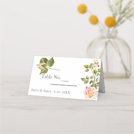 Cartão De Mesa Casamento Botânico Cor-de-Rosa Esbranquiçada