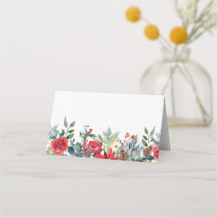 Cartão De Mesa Casamento Botânico de Watercolor Winter Blooms Gar