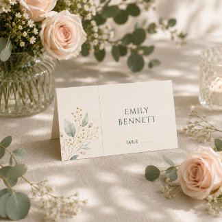 Cartão De Mesa Casamento Botânico Personalizado em Verde Sálvia e