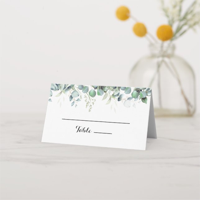 Cartão De Mesa Casamento Botânico Rústico com Eucalipto Verde (Frente)