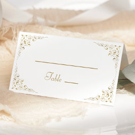 Cartão De Mesa Casamento Botânico Vintage com Letra Dourada Elega