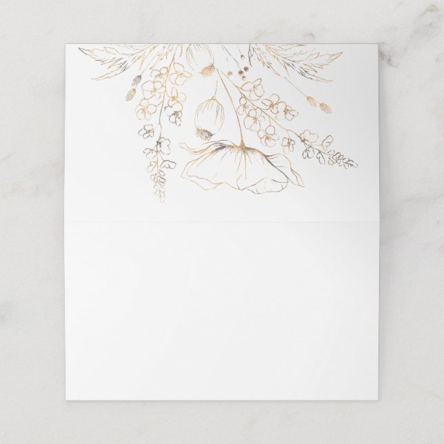 Cartão De Mesa Casamento Branco de Flores Selvagens Douradas Dese (Exterior/Desdobrado)