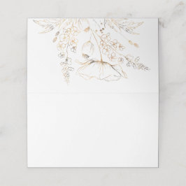 Cartão De Mesa Casamento Branco de Flores Selvagens Douradas Dese