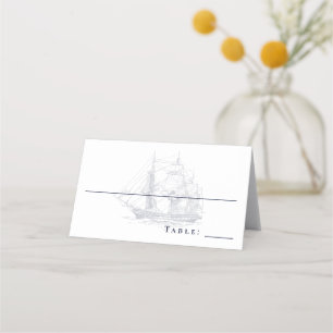 Cartão De Mesa Casamento Branco de Navio Náutico Elegante Vintage