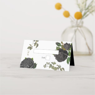 Cartão De Mesa Casamento Branco de Rosas Negras do Halloween Góti