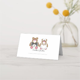 Cartão De Mesa Casamento branco de ursinho