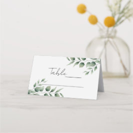 Cartão De Mesa Casamento Branco Moderno com Folhas de Vegetação M