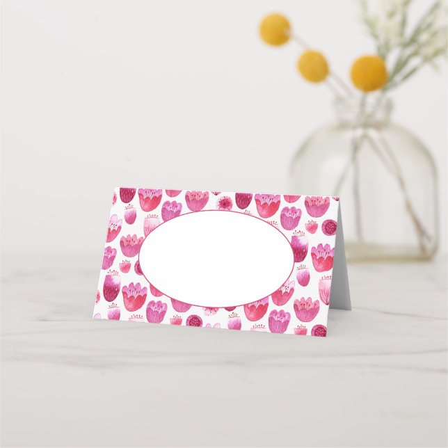 Cartão De Mesa Casamento Brilhante De Flor De Aquarela Rosa (Frente)
