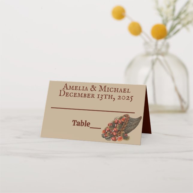 Cartão De Mesa Casamento Brown Winter Chestnut (Frente)