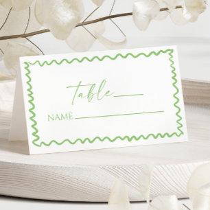 Cartão De Mesa Casamento Caprichoso com Borda Ondulada em Verde C