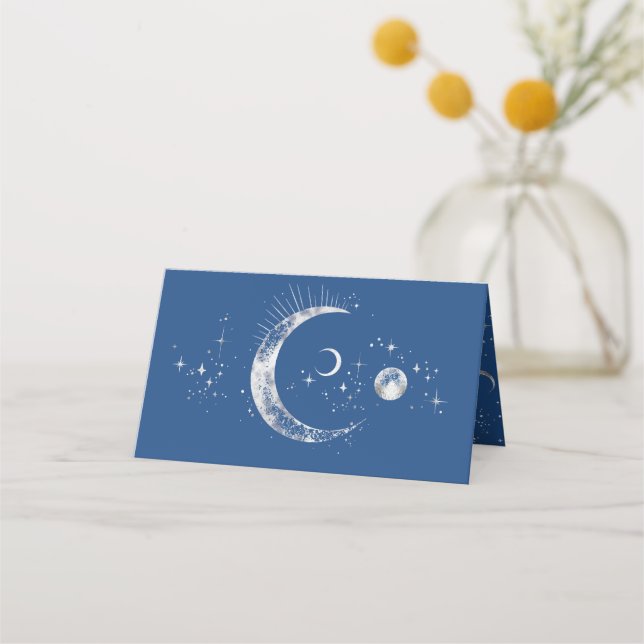 Cartão De Mesa Casamento Celestial da Noite Estelar Crescente (Verso)