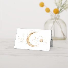 Cartão De Mesa Casamento Celestial da Noite Estelar Crescente