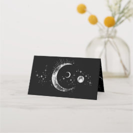 Cartão De Mesa Casamento Celestial da Noite Estelar Crescente