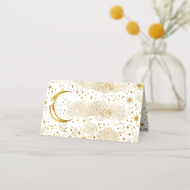 Cartão De Mesa Casamento Celestial da Noite Estelar Crescente (Verso)