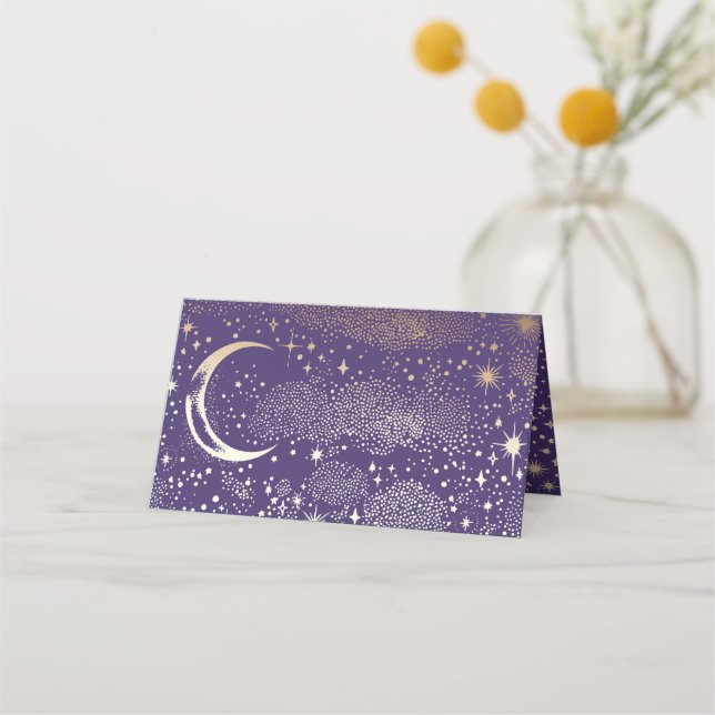 Cartão De Mesa Casamento Celestial da Noite Estelar Crescente (Verso)