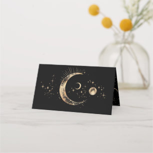 Cartão De Mesa Casamento Celestial da Noite Estelar Crescente