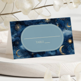 Cartão De Mesa Casamento Céu Estelar Elegante Dourado Azul