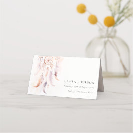 Cartão De Mesa Casamento Chic Boho Feather Dreamcatcher Watercolo