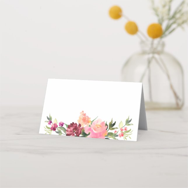 Cartão De Mesa Casamento chinês com flores em aquarela (Frente)
