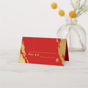 Cartão De Mesa Casamento chinês com pincel de ouro vermelho pince