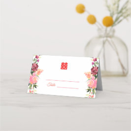 Cartão De Mesa Casamento chinês de flores aquarela moderna